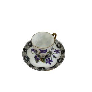 Handpainted Purple Flowers Saucer and tea cup H&C L